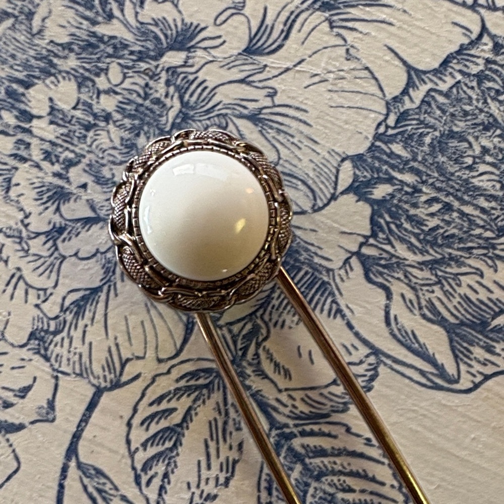Upcycled Statement Pin – Vintage Pearl Accent - Picture 2 of 4